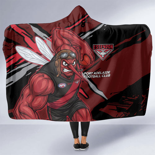 Essendon Football Club Hooded Blanket Bombers Muscular Mascot Graphic - Abstract Paint Splatter Art