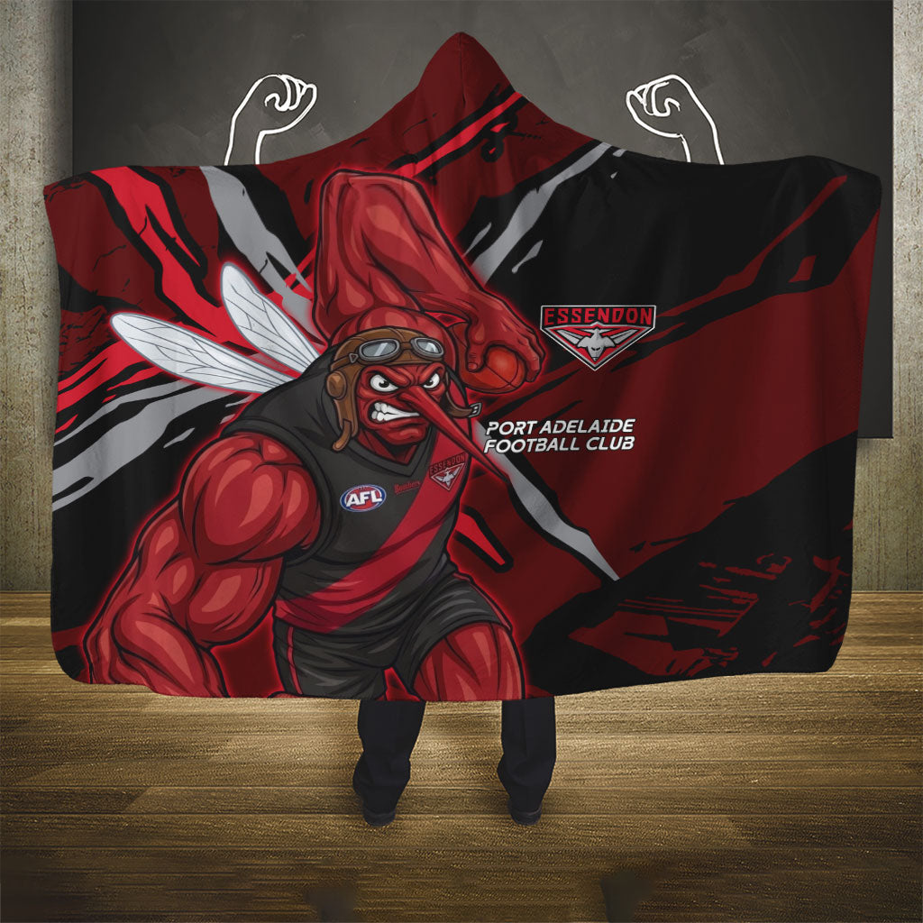 Essendon Football Club Hooded Blanket Bombers Muscular Mascot Graphic - Abstract Paint Splatter Art