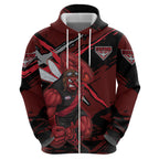Essendon Football Club Hoodie Bombers Muscular Mascot Graphic - Abstract Paint Splatter Art