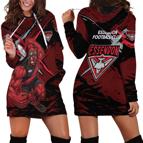 Essendon Football Club Hoodie Dress Bombers Muscular Mascot Graphic - Abstract Paint Splatter Art