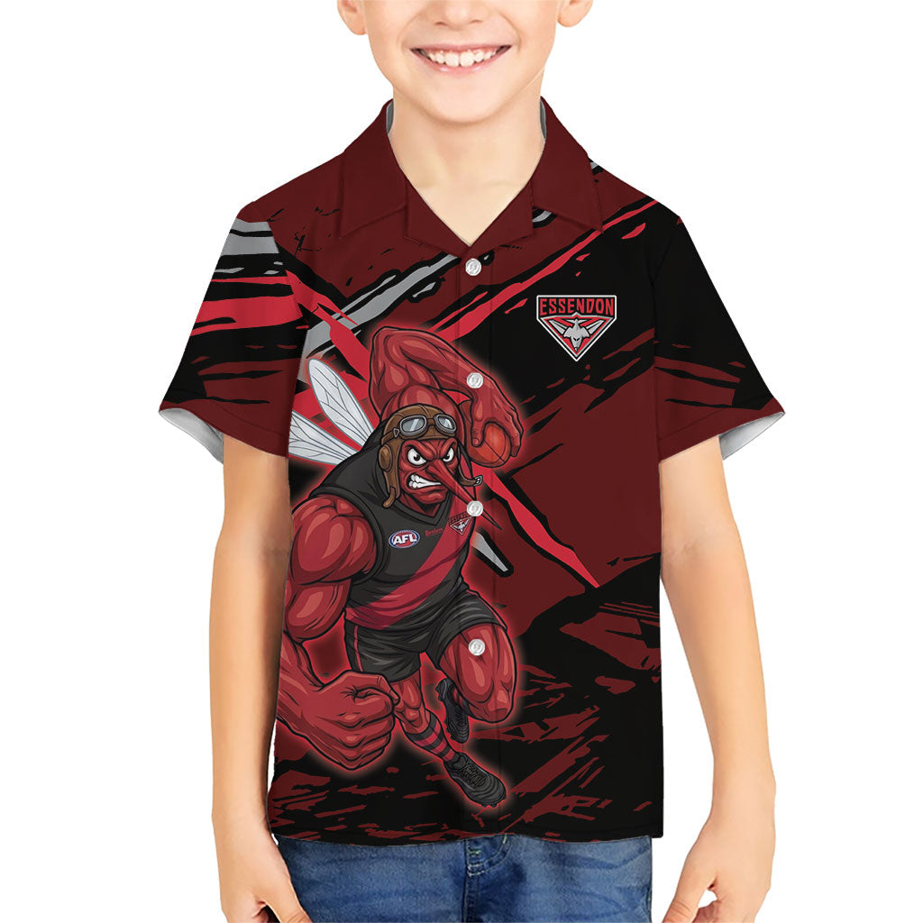 Essendon Football Club Kid Hawaiian Shirt Bombers Muscular Mascot Graphic - Abstract Paint Splatter Art