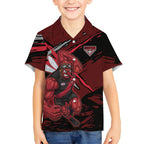 Essendon Football Club Kid Hawaiian Shirt Bombers Muscular Mascot Graphic - Abstract Paint Splatter Art