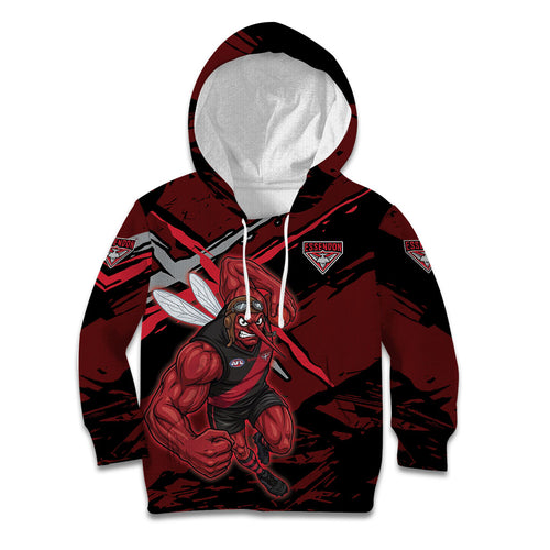 Essendon Football Club Kid Hoodie Bombers Muscular Mascot Graphic - Abstract Paint Splatter Art