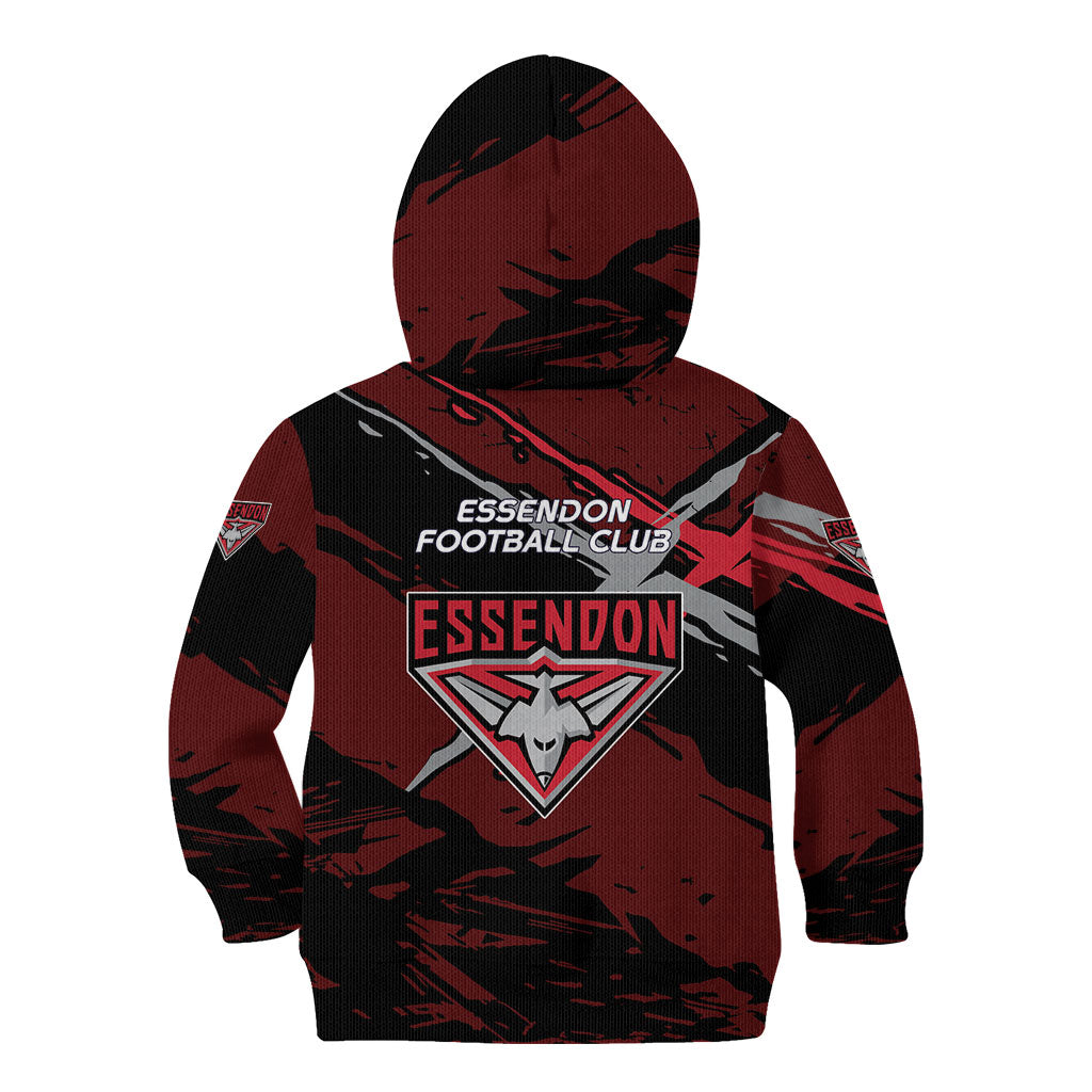 Essendon Football Club Kid Hoodie Bombers Muscular Mascot Graphic - Abstract Paint Splatter Art