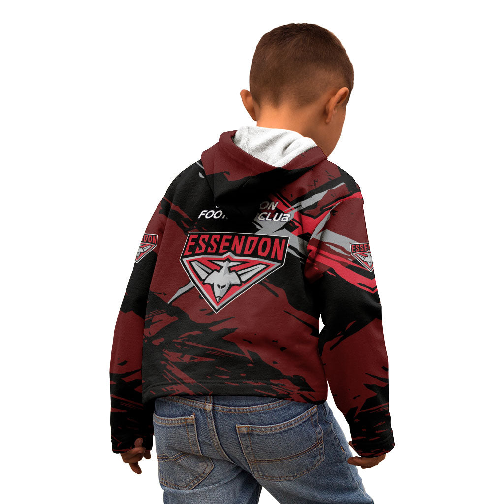 Essendon Football Club Kid Hoodie Bombers Muscular Mascot Graphic - Abstract Paint Splatter Art