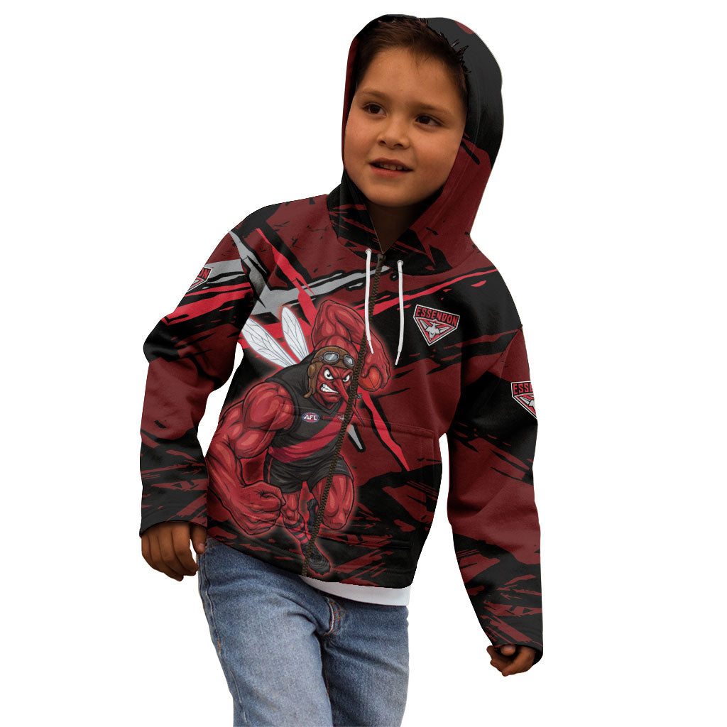 Essendon Football Club Kid Hoodie Bombers Muscular Mascot Graphic - Abstract Paint Splatter Art