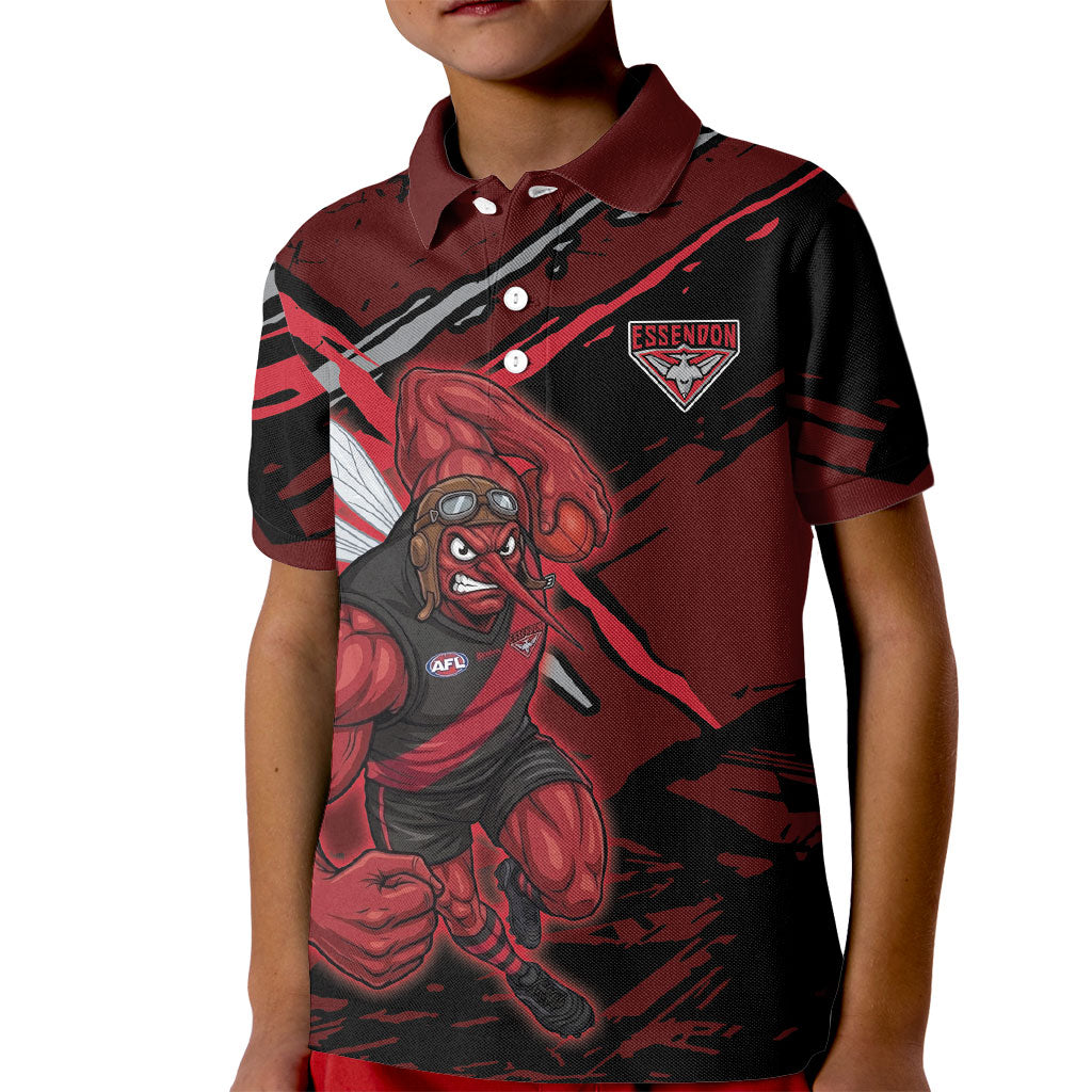 Essendon Football Club Kid Polo Shirt Bombers Muscular Mascot Graphic - Abstract Paint Splatter Art