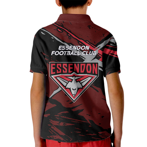 Essendon Football Club Kid Polo Shirt Bombers Muscular Mascot Graphic - Abstract Paint Splatter Art