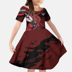Essendon Football Club Kid Short Sleeve Dress Bombers Muscular Mascot Graphic - Abstract Paint Splatter Art
