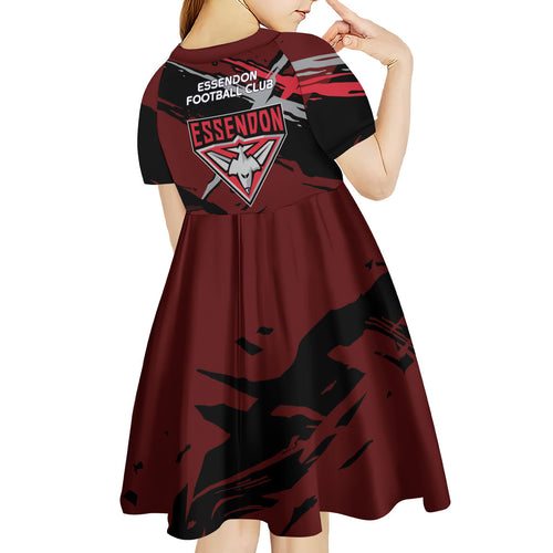 Essendon Football Club Kid Short Sleeve Dress Bombers Muscular Mascot Graphic - Abstract Paint Splatter Art