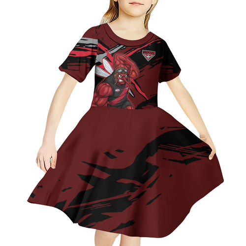 Essendon Football Club Kid Short Sleeve Dress Bombers Muscular Mascot Graphic - Abstract Paint Splatter Art