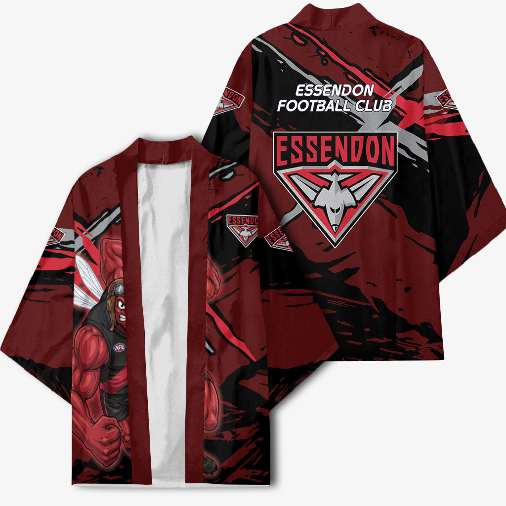 Essendon Football Club Kimono Bombers Muscular Mascot Graphic - Abstract Paint Splatter Art