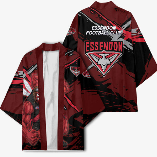 Essendon Football Club Kimono Bombers Muscular Mascot Graphic - Abstract Paint Splatter Art