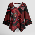 Essendon Football Club Kimono Sleeve Blouse Bombers Muscular Mascot Graphic - Abstract Paint Splatter Art