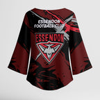 Essendon Football Club Kimono Sleeve Blouse Bombers Muscular Mascot Graphic - Abstract Paint Splatter Art