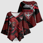 Essendon Football Club Kimono Sleeve Blouse Bombers Muscular Mascot Graphic - Abstract Paint Splatter Art