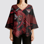 Essendon Football Club Kimono Sleeve Blouse Bombers Muscular Mascot Graphic - Abstract Paint Splatter Art