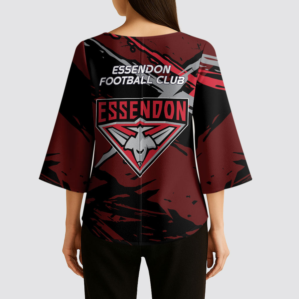 Essendon Football Club Kimono Sleeve Blouse Bombers Muscular Mascot Graphic - Abstract Paint Splatter Art