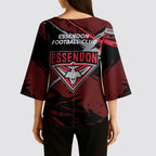 Essendon Football Club Kimono Sleeve Blouse Bombers Muscular Mascot Graphic - Abstract Paint Splatter Art