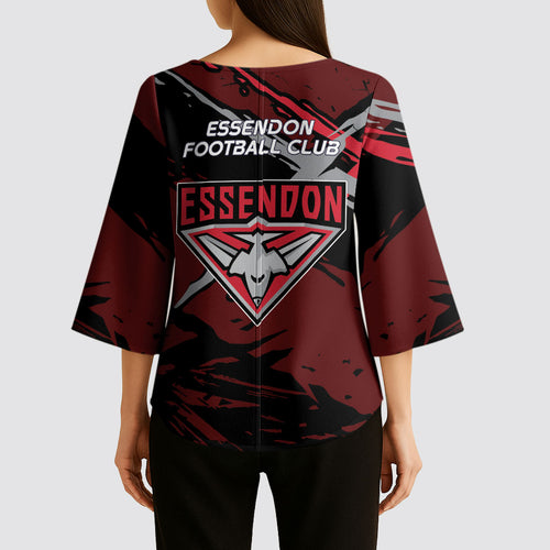 Essendon Football Club Kimono Sleeve Blouse Bombers Muscular Mascot Graphic - Abstract Paint Splatter Art