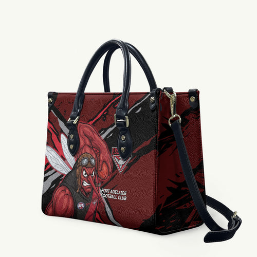 Essendon Football Club Leather Bag Bombers Muscular Mascot Graphic - Abstract Paint Splatter Art