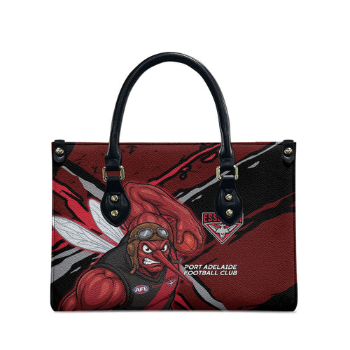 Essendon Football Club Leather Bag Bombers Muscular Mascot Graphic - Abstract Paint Splatter Art