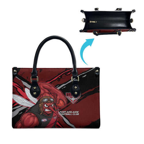 Essendon Football Club Leather Bag Bombers Muscular Mascot Graphic - Abstract Paint Splatter Art