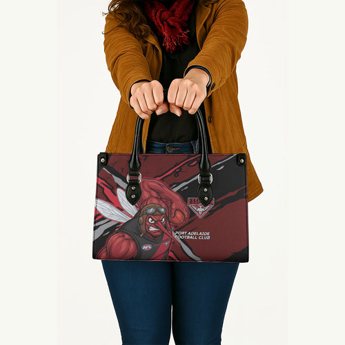 Essendon Football Club Leather Bag Bombers Muscular Mascot Graphic - Abstract Paint Splatter Art