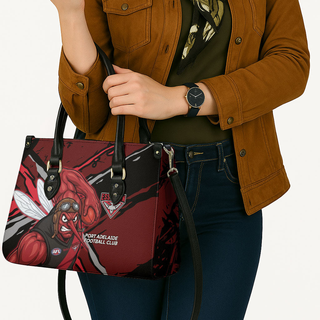 Essendon Football Club Leather Bag Bombers Muscular Mascot Graphic - Abstract Paint Splatter Art