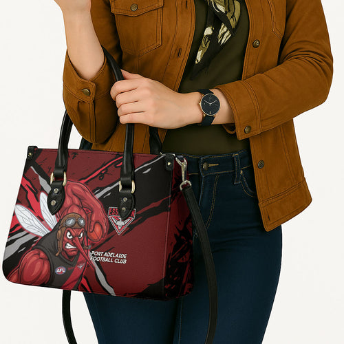 Essendon Football Club Leather Bag Bombers Muscular Mascot Graphic - Abstract Paint Splatter Art