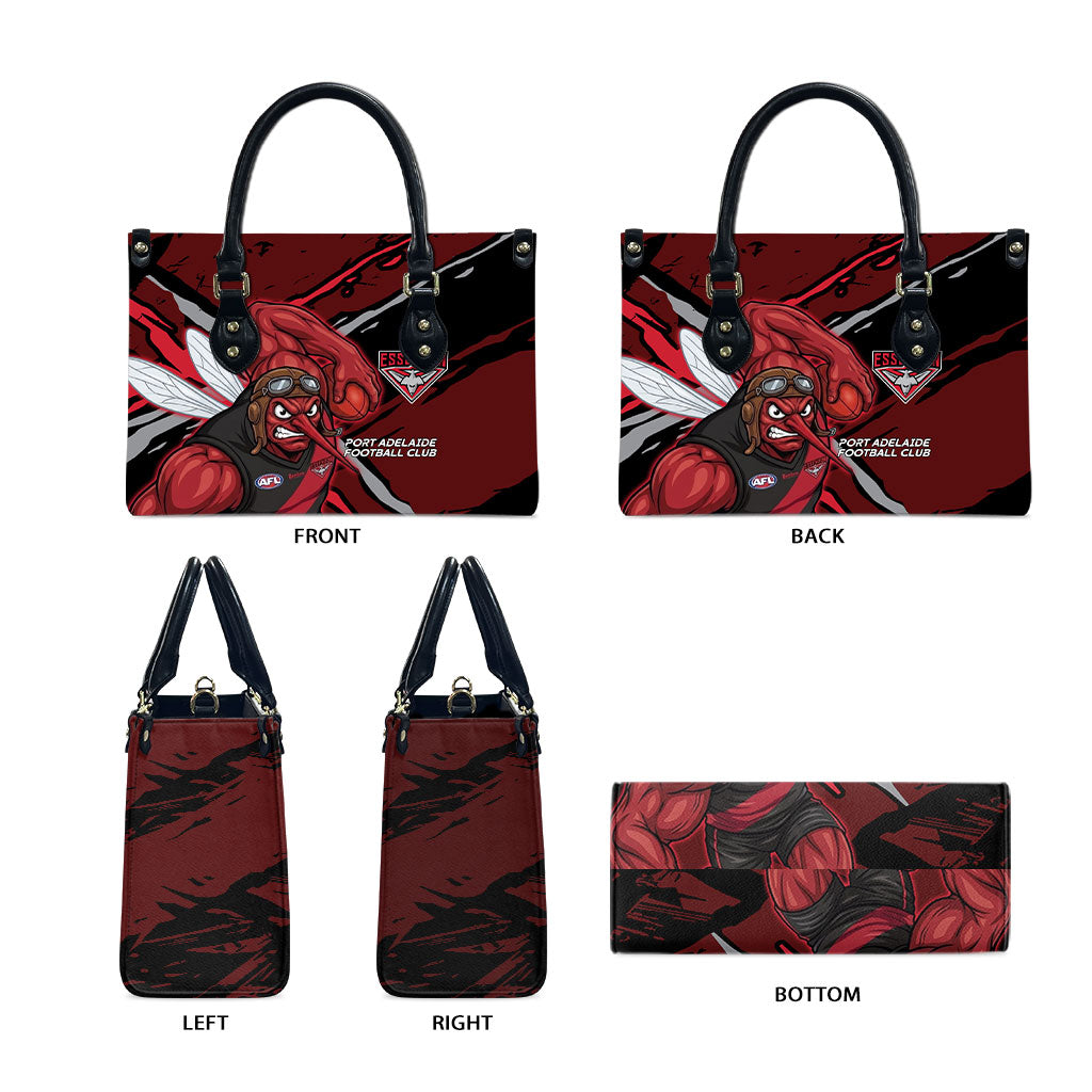 Essendon Football Club Leather Bag Bombers Muscular Mascot Graphic - Abstract Paint Splatter Art