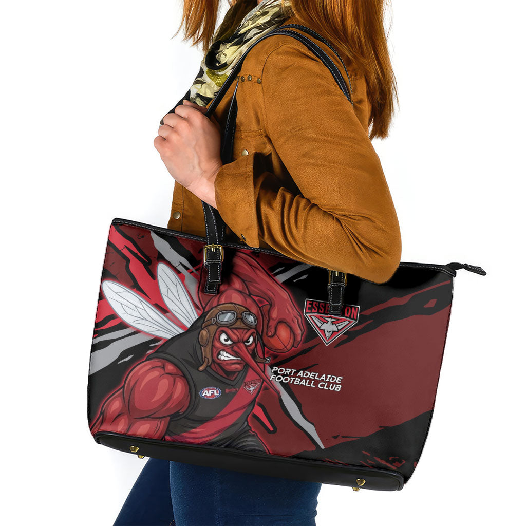 Essendon Football Club Leather Tote Bag Bombers Muscular Mascot Graphic - Abstract Paint Splatter Art