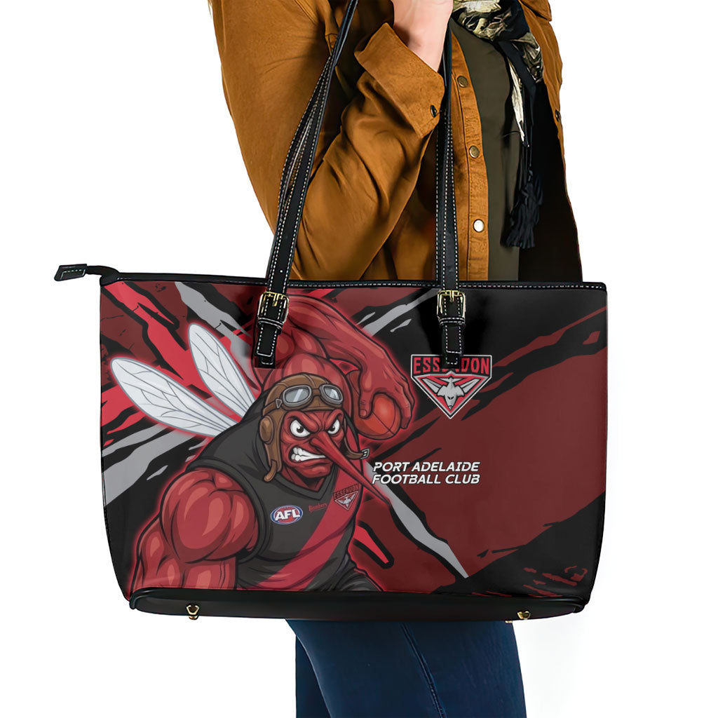 Essendon Football Club Leather Tote Bag Bombers Muscular Mascot Graphic - Abstract Paint Splatter Art
