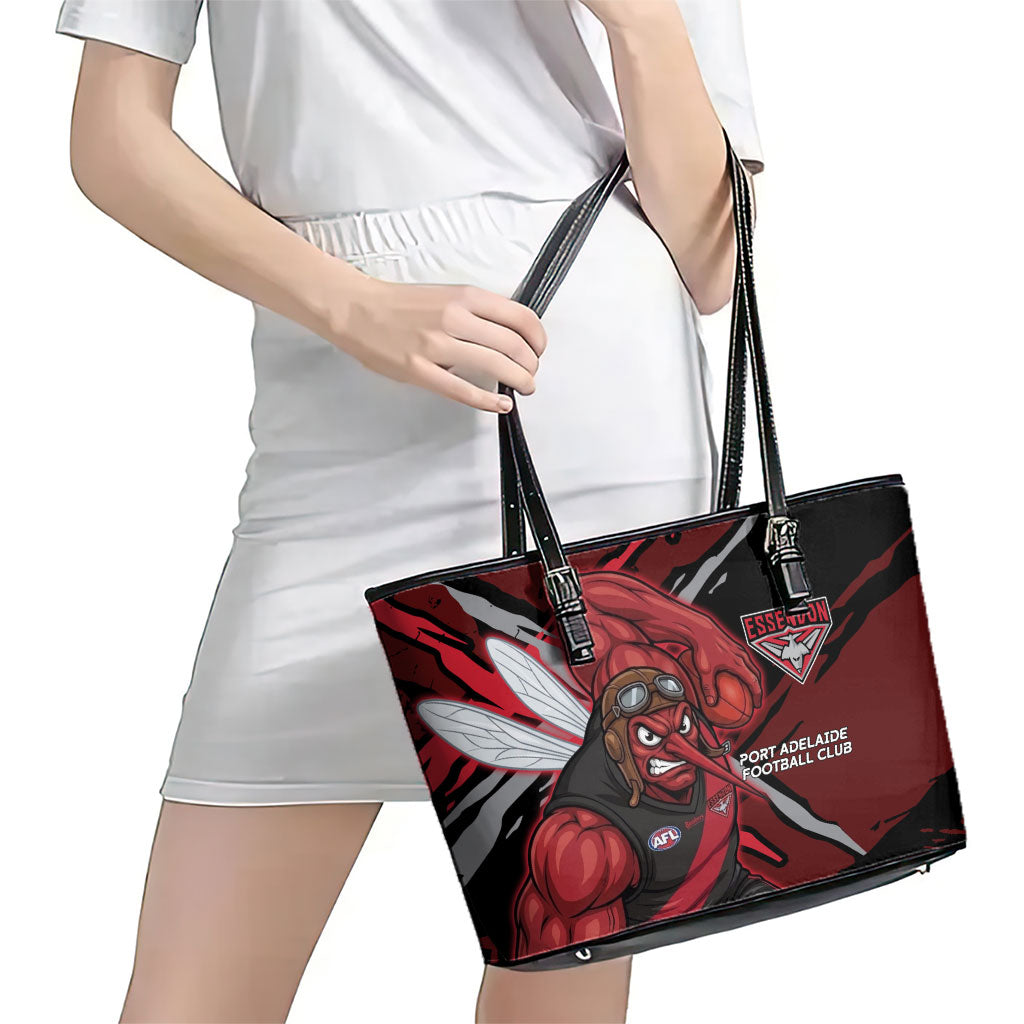 Essendon Football Club Leather Tote Bag Bombers Muscular Mascot Graphic - Abstract Paint Splatter Art