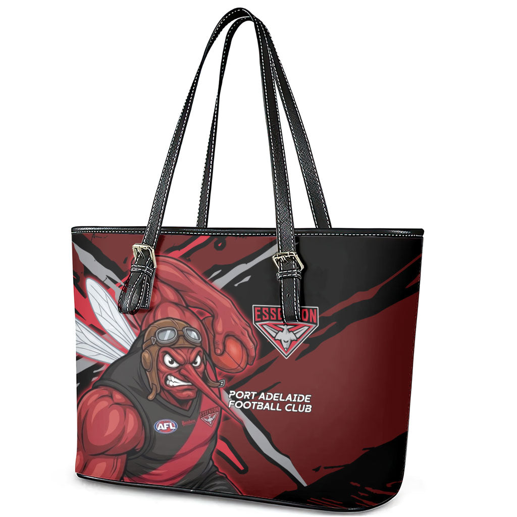 Essendon Football Club Leather Tote Bag Bombers Muscular Mascot Graphic - Abstract Paint Splatter Art