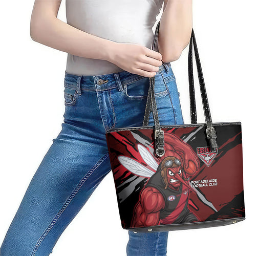 Essendon Football Club Leather Tote Bag Bombers Muscular Mascot Graphic - Abstract Paint Splatter Art