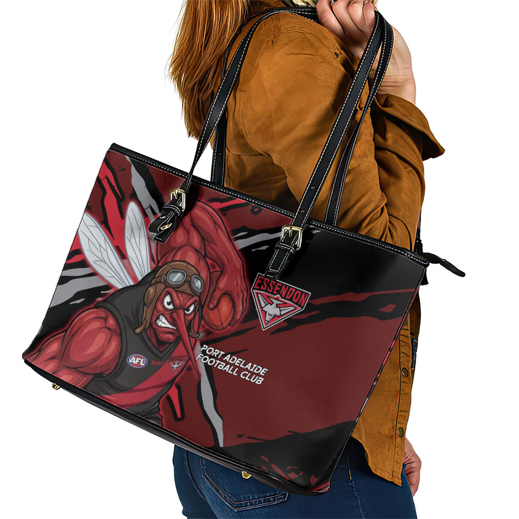 Essendon Football Club Leather Tote Bag Bombers Muscular Mascot Graphic - Abstract Paint Splatter Art