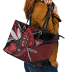 Essendon Football Club Leather Tote Bag Bombers Muscular Mascot Graphic - Abstract Paint Splatter Art