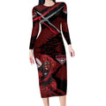 Essendon Football Club Long Sleeve Bodycon Dress Bombers Muscular Mascot Graphic - Abstract Paint Splatter Art
