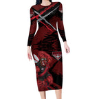 Essendon Football Club Long Sleeve Bodycon Dress Bombers Muscular Mascot Graphic - Abstract Paint Splatter Art