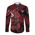 Essendon Football Club Long Sleeve Button Shirt Bombers Muscular Mascot Graphic - Abstract Paint Splatter Art