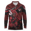 Essendon Football Club Long Sleeve Polo Shirt Bombers Muscular Mascot Graphic - Abstract Paint Splatter Art