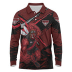 Essendon Football Club Long Sleeve Polo Shirt Bombers Muscular Mascot Graphic - Abstract Paint Splatter Art