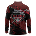 Essendon Football Club Long Sleeve Polo Shirt Bombers Muscular Mascot Graphic - Abstract Paint Splatter Art