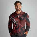 Essendon Football Club Long Sleeve Polo Shirt Bombers Muscular Mascot Graphic - Abstract Paint Splatter Art