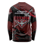 Essendon Football Club Long Sleeve Shirt Bombers Muscular Mascot Graphic - Abstract Paint Splatter Art