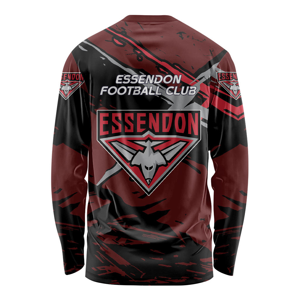 Essendon Football Club Long Sleeve Shirt Bombers Muscular Mascot Graphic - Abstract Paint Splatter Art