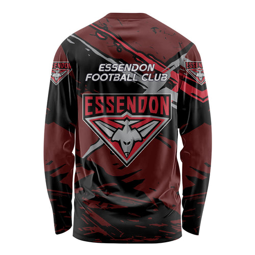 Essendon Football Club Long Sleeve Shirt Bombers Muscular Mascot Graphic - Abstract Paint Splatter Art