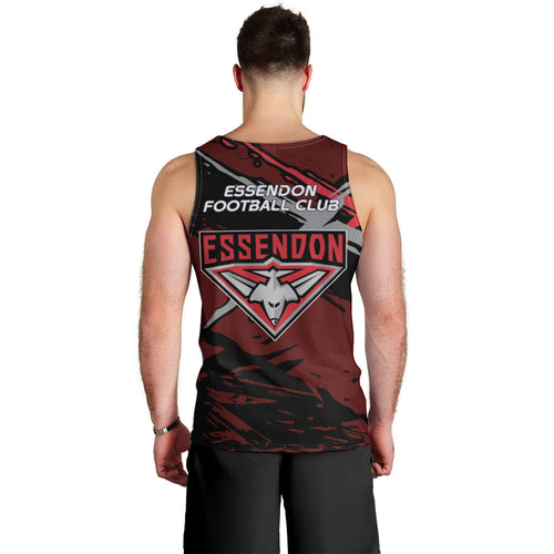 Essendon Football Club Men Tank Top Bombers Muscular Mascot Graphic - Abstract Paint Splatter Art