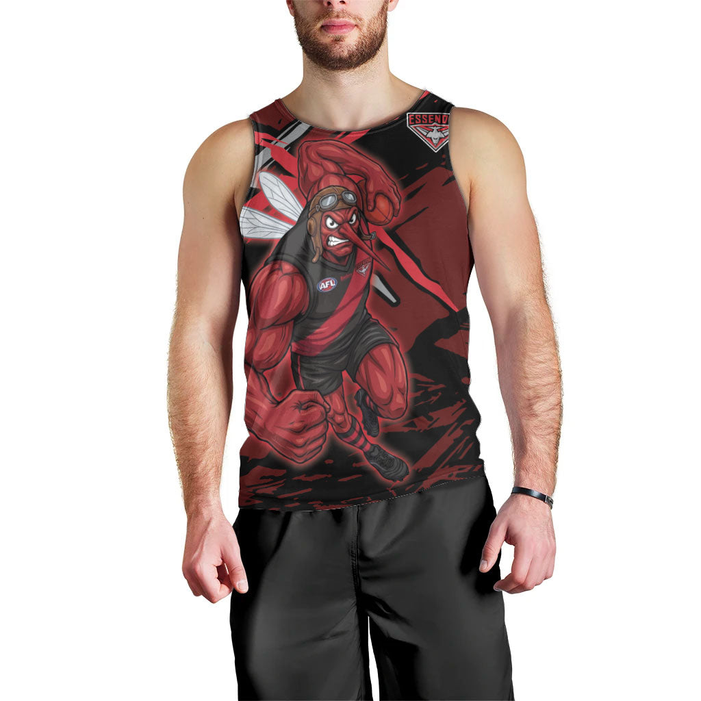 Essendon Football Club Men Tank Top Bombers Muscular Mascot Graphic - Abstract Paint Splatter Art